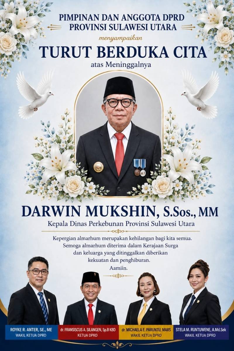 Kabar Duka Menyelimuti Pemprov Sulut: Kadis Perkebunan Darwin Muksin Tutup Usia Saat Jalankan Tugas Negara di Tomohon Kabar Duka Menyelimuti Pemprov Sulut: Kadis Perkebunan Darwin Muksin Tutup Usia Saat Jalankan Tugas Negara di Tomohon