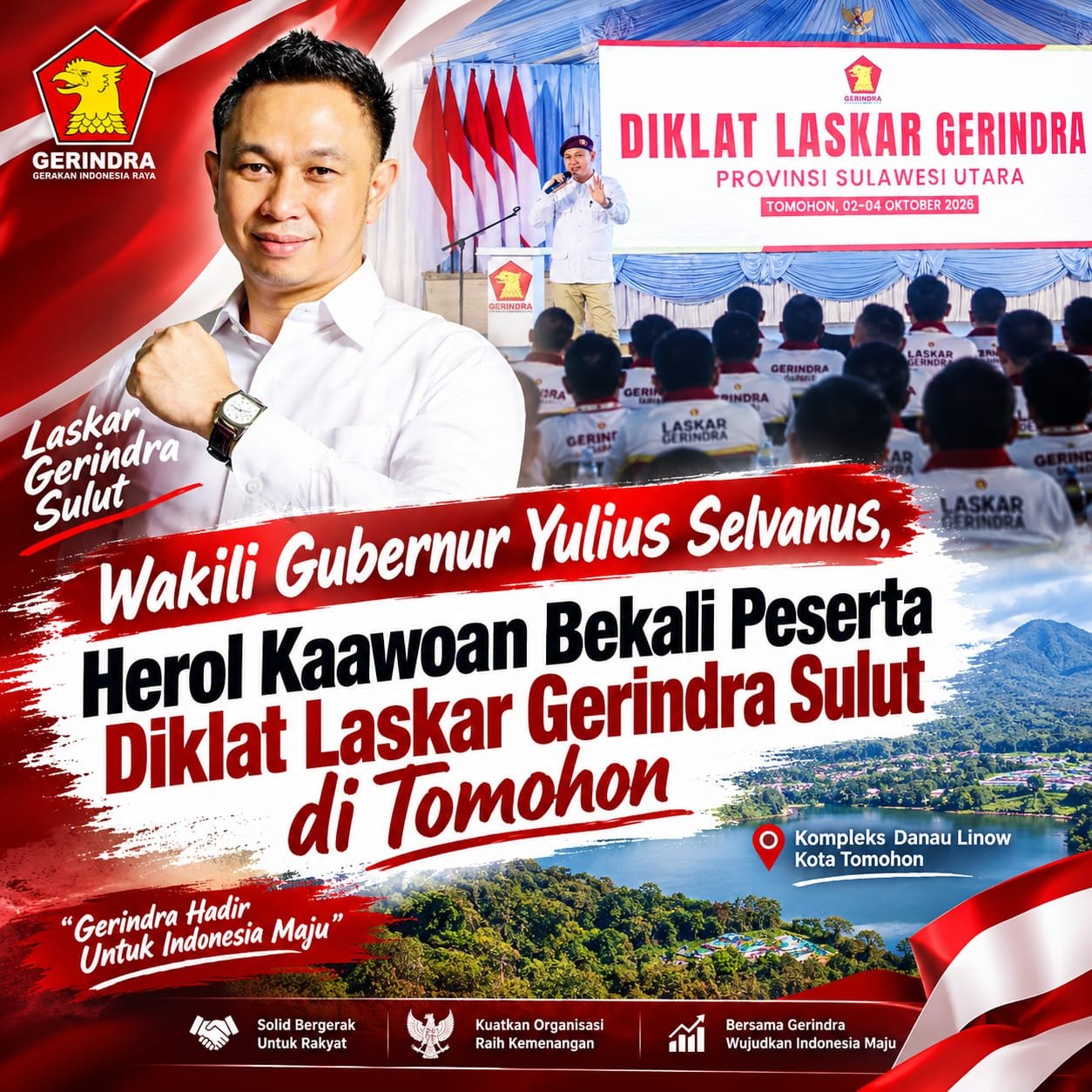 Wakili Gubernur Yulius Selvanus, Herol Kaawoan Bekali Peserta Diklat Laskar Gerindra Sulut di Tomohon