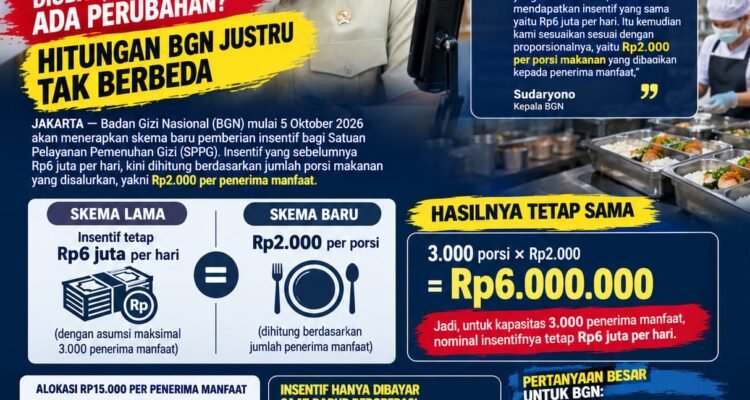 Insentif Dapur MBG Diubah Jadi Rp2.000 per Porsi, Tapi Hitungannya Tetap Rp6 Juta per Hari